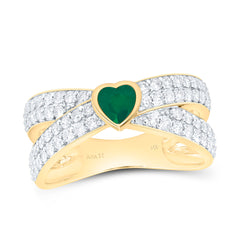 14k Gold 3/4 CTW-Natural Diamond 4.5MM-Ht-Em Natural Gemstone Heart Ring