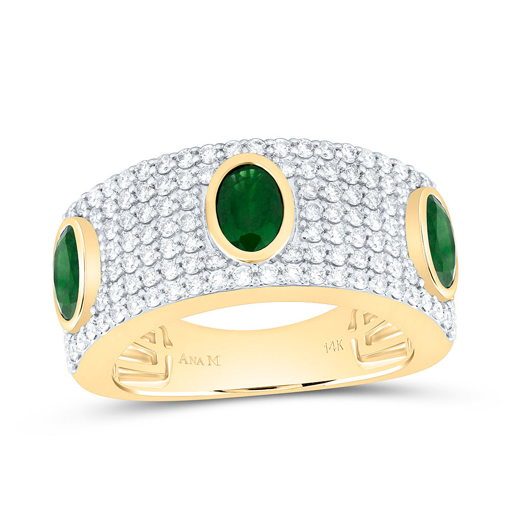 14k Gold 7/8 CTW-Natural Diamond 6X4MM-Ov-Em Natural Gemstone Oval Ring
