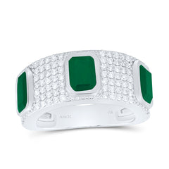 14k Gold 5/8 CTW-Natural Diamond 7X5MM-Em-Em Natural Gemstone Emerald Ring