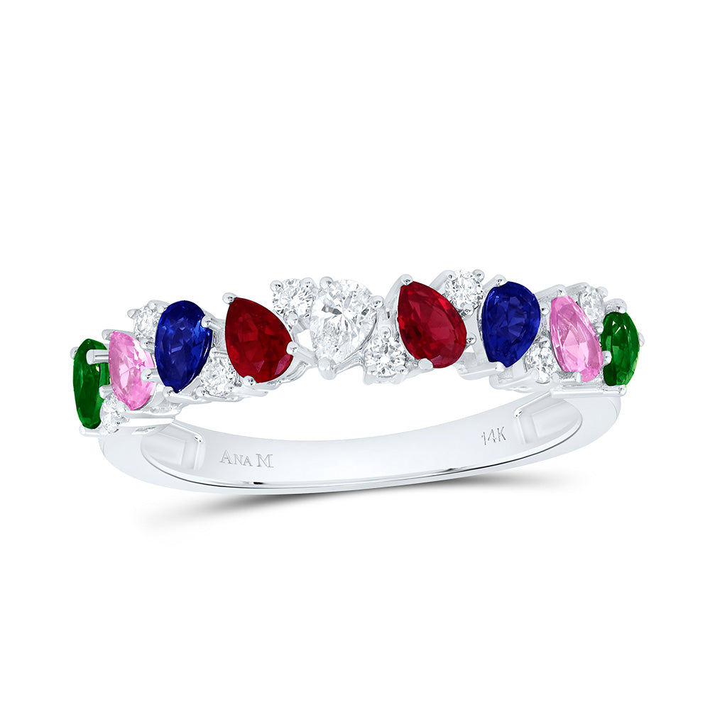 14k Gold 1/5 CTW-Natural Diamond 1 Ct-Ps-Natural Gemstone Multi Clear Sapphire Band