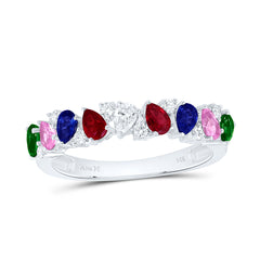 14k Gold 1/5 CTW-Natural Diamond 1 Ct-Ps-Natural Gemstone Multi Clear Sapphire Band