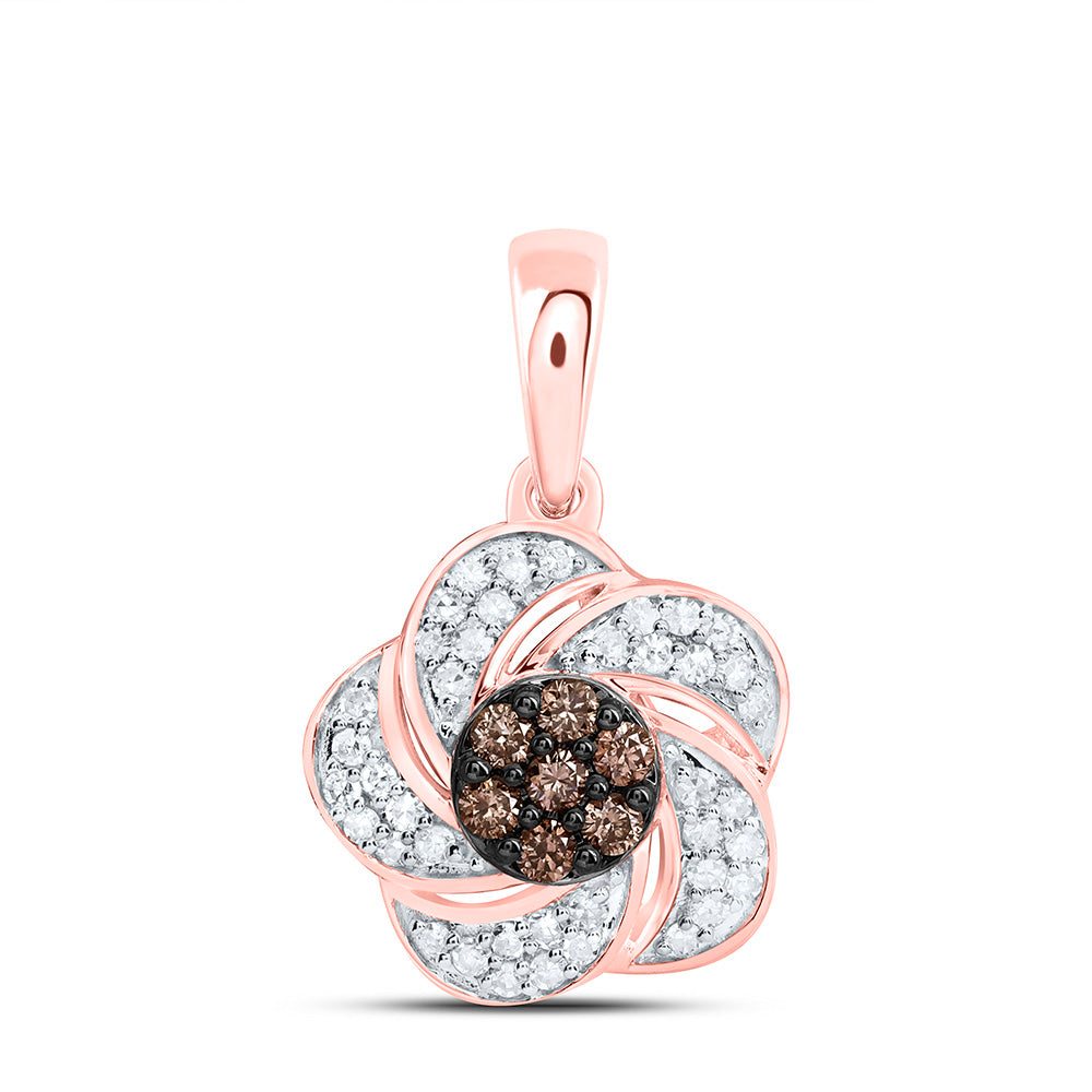 10k Gold 1/4 CTW-Natural Diamond Fashion Cognac Natural Flower Pendant