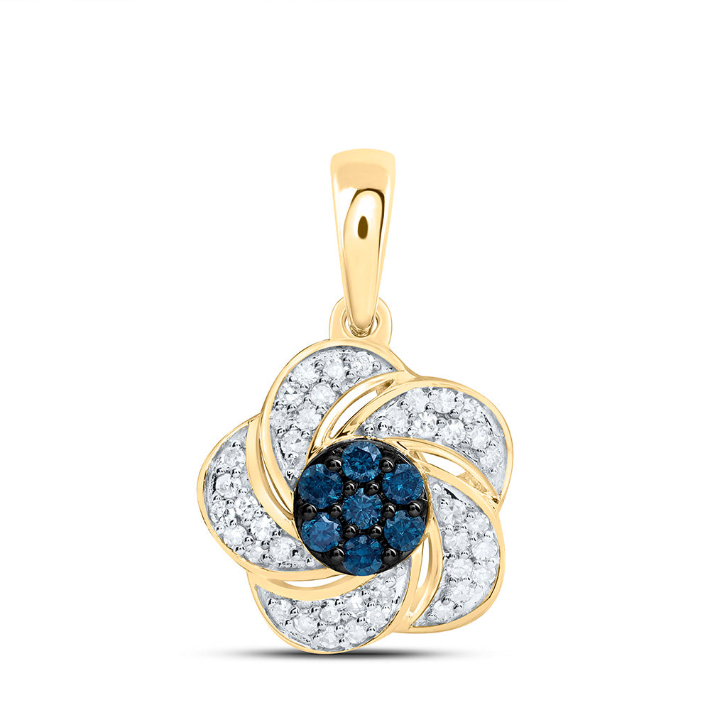 10k Gold 1/5 CTW-Natural Diamond Blue Diamond Flower Pendant
