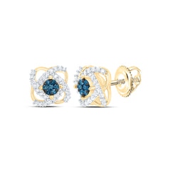 10k Gold 1/4 CTW-Natural Diamond Blue Diamond Earring