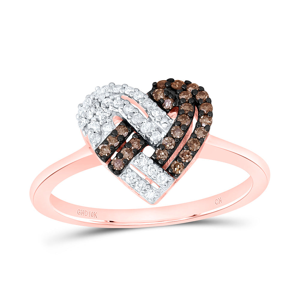 10k Gold 1/4 CTW-Natural Diamond Fashion Cognac Natural Heart Ring