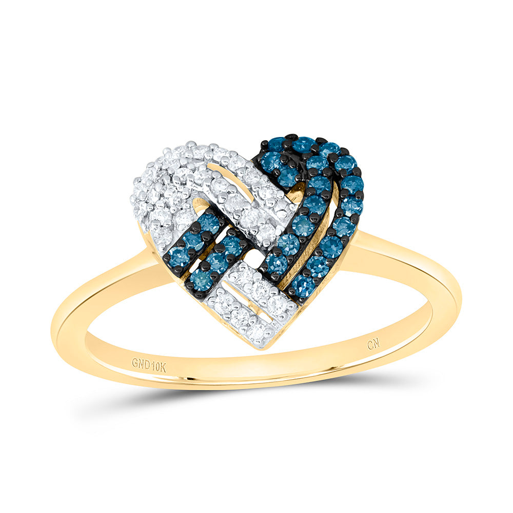10k Gold 1/4 CTW-Natural Diamond Blue Diamond Heart Ring