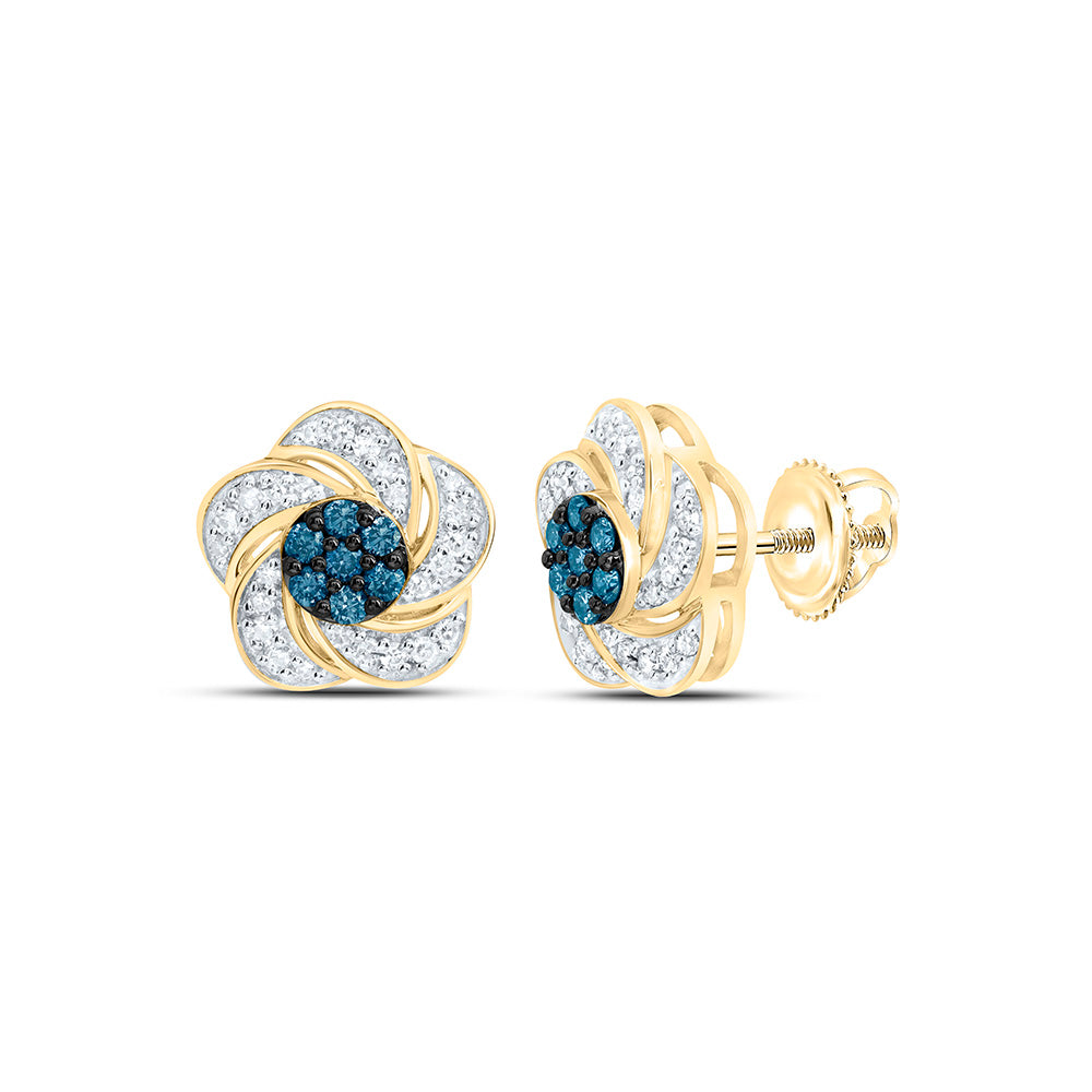 10k Gold 1/3 CTW-Natural Diamond Blue Diamond Flower Earring