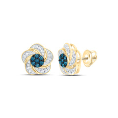 10k Gold 1/3 CTW-Natural Diamond Blue Diamond Flower Earring