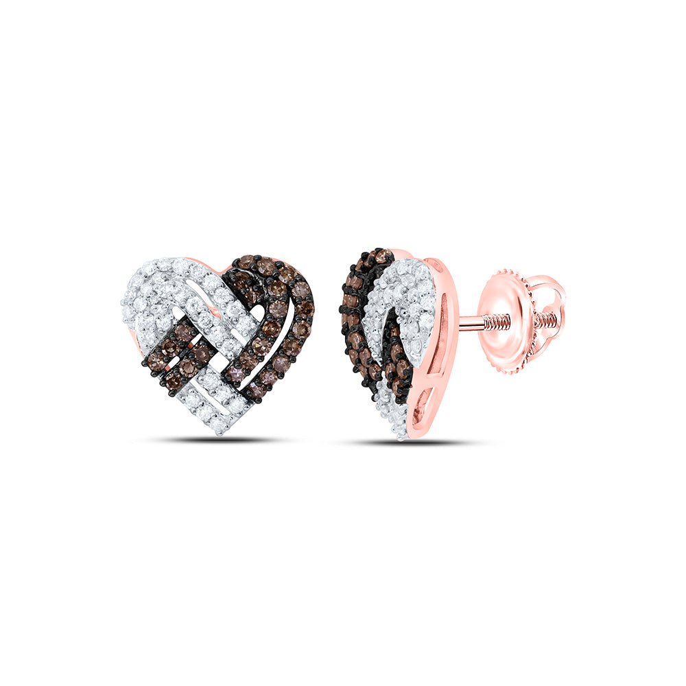 10k Gold 1/2 CTW-Natural Diamond Fashion Cognac Natural Heart Earring