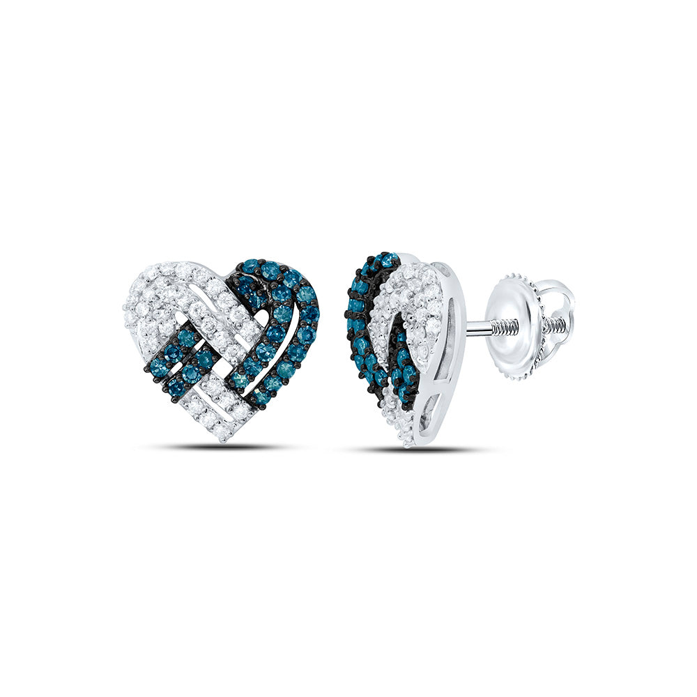 10k Gold 1/2 CTW-Natural Diamond Blue Diamond Heart Earring