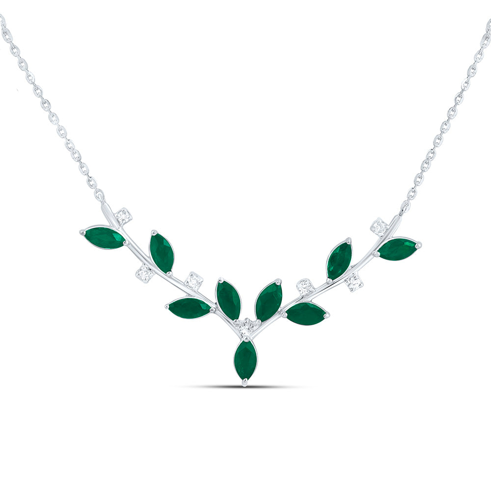 14k Gold 1/20 CTW-Natural Diamond 3/4 Ct-Mq-Em Natural Gemstone Marquise Necklace (18 Inch )