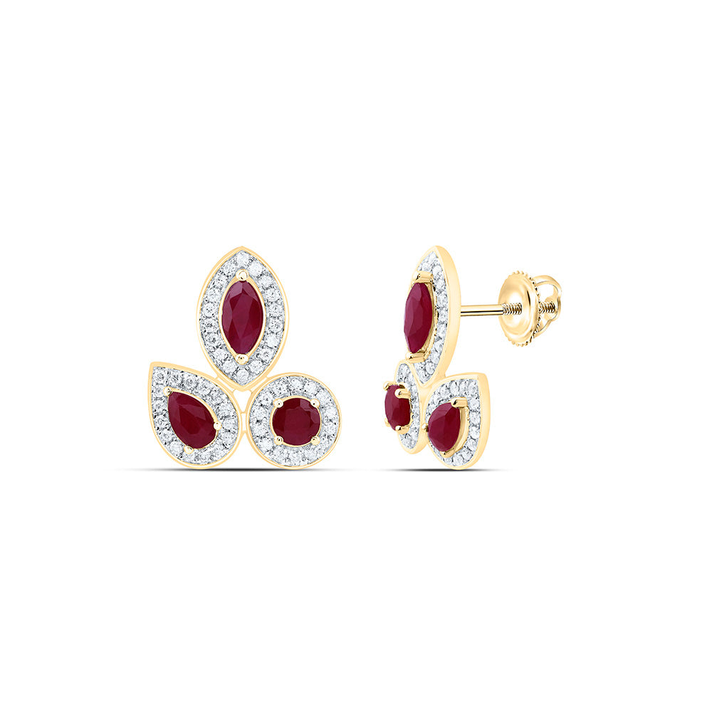 14k Gold 1/4 CTW-Natural Diamond 7/8 Ct-Rd-Ru, Mq-Ru, Ps-Ru Natural Gemstone Earring