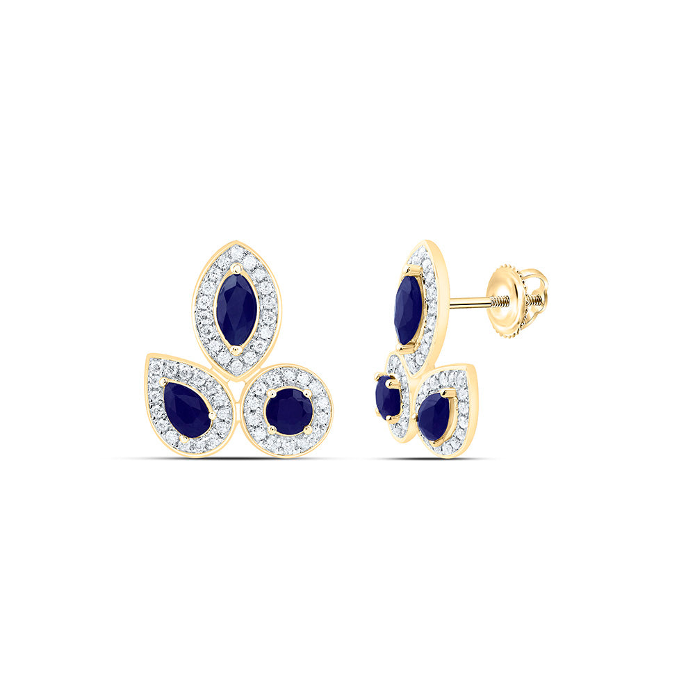 14k Gold 1/4 CTW-Natural Diamond 7/8 Ct-Rd-Bs, Mq-Bs, Ps-Bs Natural Gemstone Earring