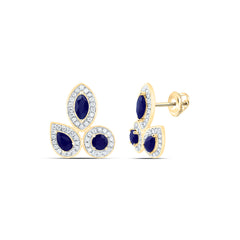 14k Gold 1/4 CTW-Natural Diamond 7/8 Ct-Rd-Bs, Mq-Bs, Ps-Bs Natural Gemstone Earring