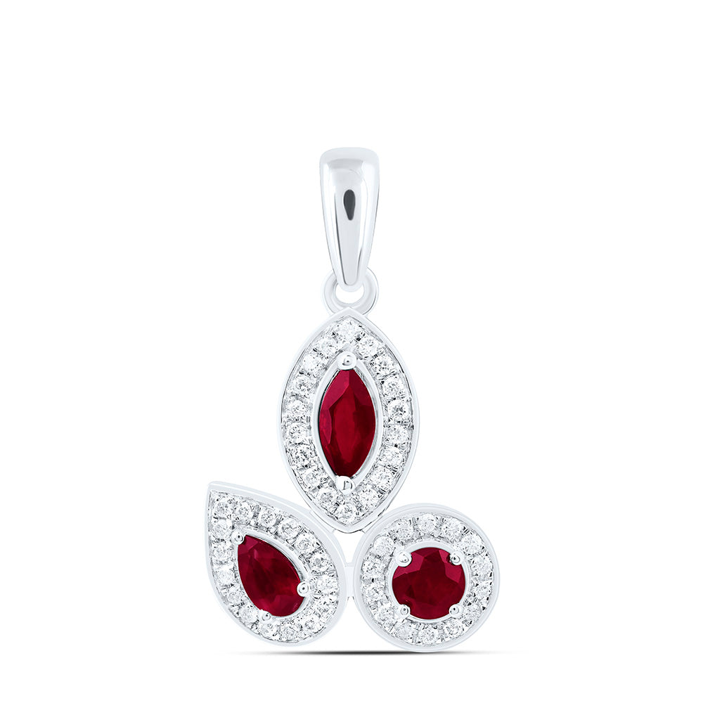 14k Gold 1/8 CTW-Natural Diamond 3/8 Ct-Rd-Ru, Mq-Ru, Ps-Ru Natural Gemstone Pendant