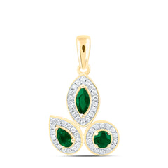 14k Gold 1/8 CTW-Natural Diamond 1/3 Ct-Rd-Em, Mq-Em, Ps-Em Natural Gemstone Pendant