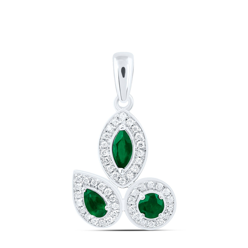 14k Gold 1/8 CTW-Natural Diamond 3/8 Ct-Rd-Em, Mq-Em, Ps-Em Natural Gemstone Pendant