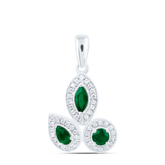 14k Gold 1/8 CTW-Natural Diamond 3/8 Ct-Rd-Em, Mq-Em, Ps-Em Natural Gemstone Pendant