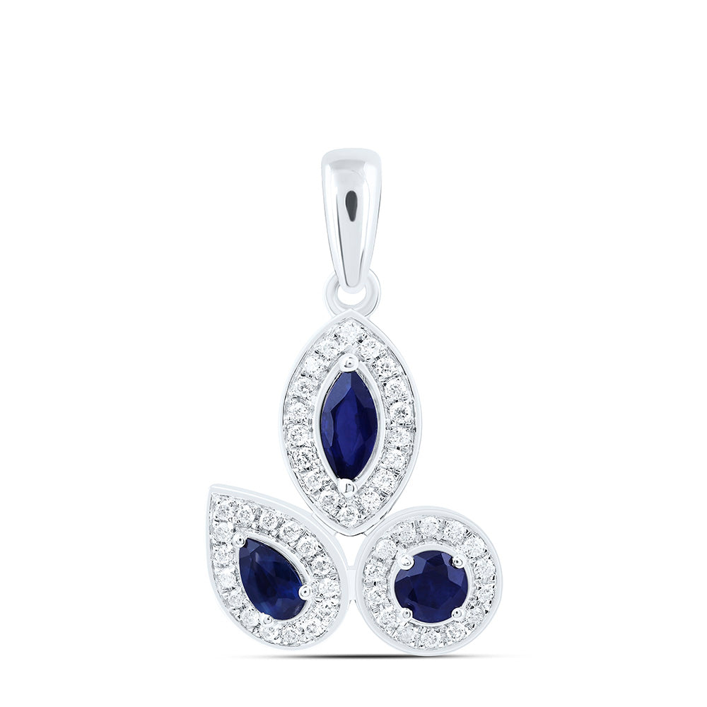 14k Gold 1/6 CTW-Natural Diamond 3/8 Ct-Rd-Bs, Mq-Bs, Ps-Bs Natural Gemstone Pendant
