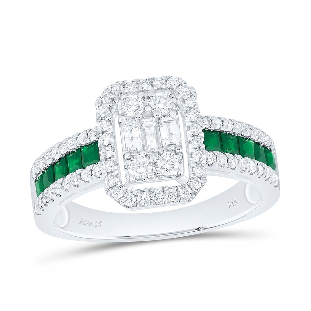 14k Gold 5/8 CTW-Natural Diamond 1/2 Ct-Pr-Em Natural Gemstone Emerald Ring