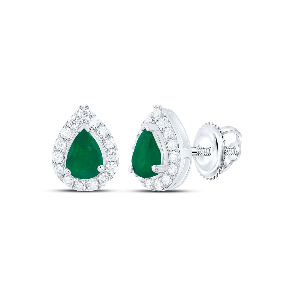 14k Gold 1/10 CTW-Natural Diamond 4X3MM Ps-Em Natural Gemstone Pear Earring