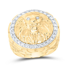 10k Gold 7/8 CTW-Natural Diamond Lion Face Mens Ring