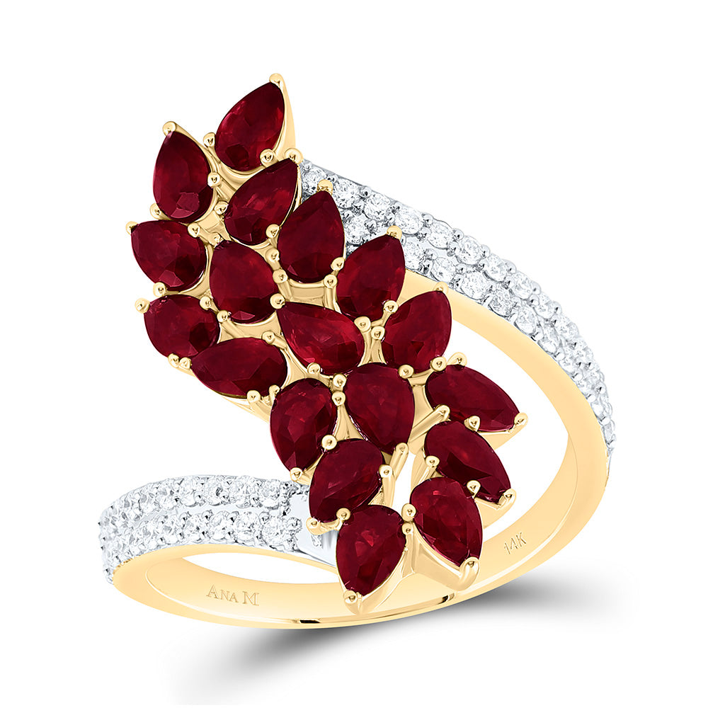 14k Gold 1/3 CTW-Natural Diamond 2 3/8 Ct- Ps-Ruby Natural Gem Ring