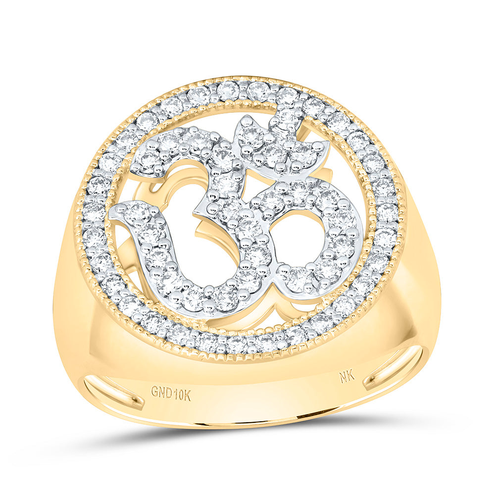 10k Gold 5/8 CTW-Natural Diamond Om Mens Ring