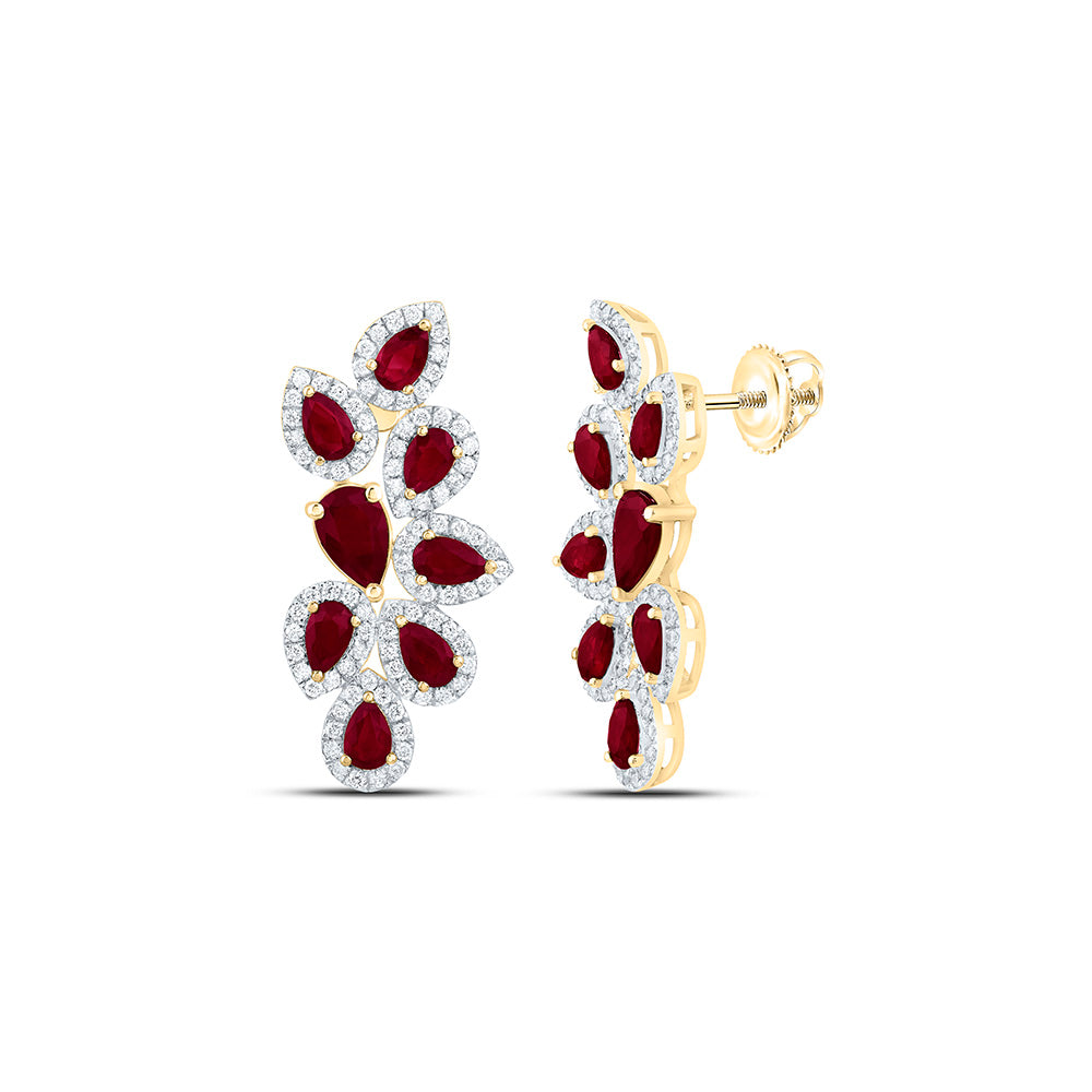 14k Gold 3/4 CTW-Natural Diamond 3 1/2 CTW-Ps-Ru Natural Gemstone Fashion Earring