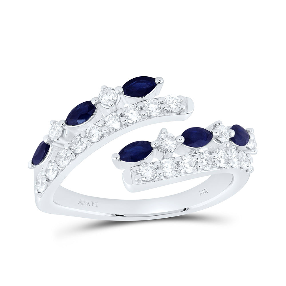 14k Gold 5/8 CTW-Natural Diamond 1/2 Ct-Blue Sapp Natural Gem Cuff Ring