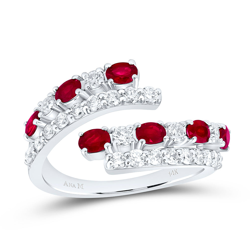 14k Gold 3/4 CTW-Natural Diamond 3/4 Ct-Ov-Ruby Natural Gem Cuff Ring