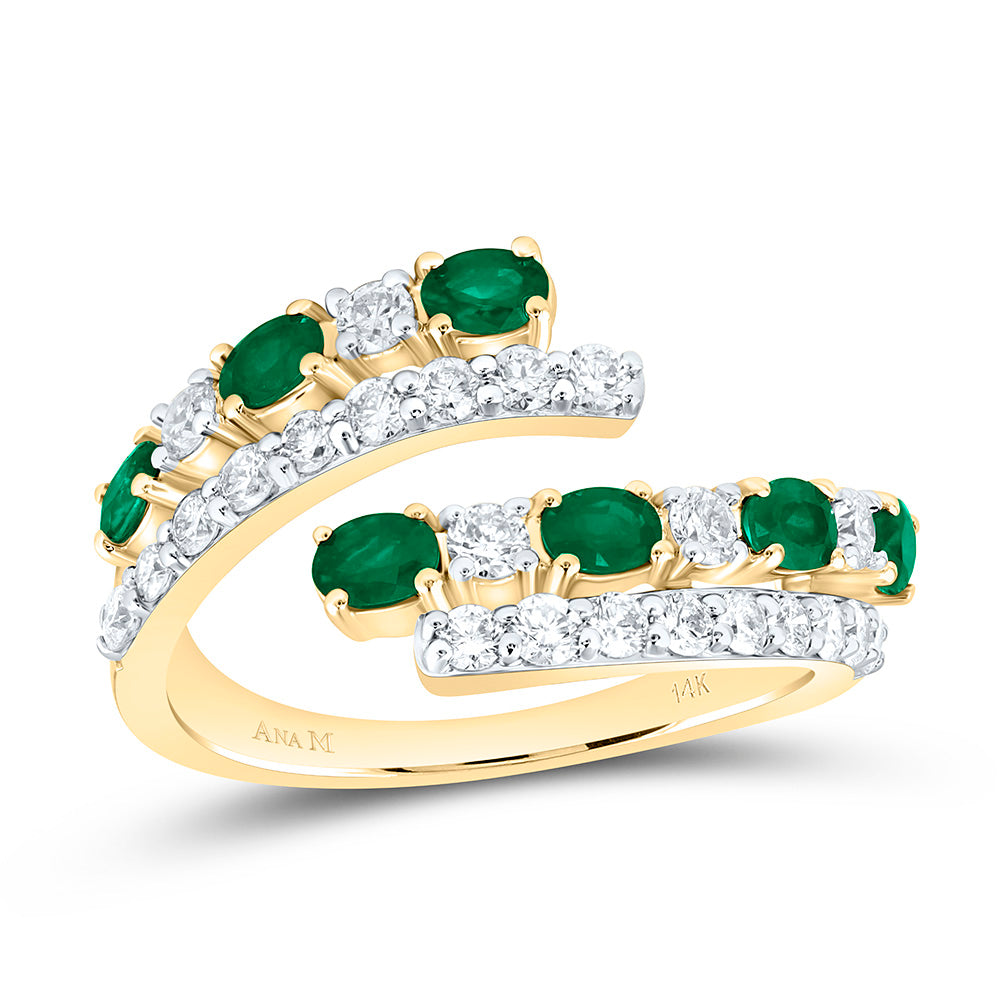 14k Gold 3/4 CTW-Natural Diamond 3/4 Ct-Ov-Emerald Natural Gem Cuff Ring