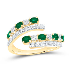 14k Gold 3/4 CTW-Natural Diamond 3/4 Ct-Ov-Emerald Natural Gem Cuff Ring