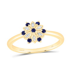 14k Gold 0.03 CTW-Natural Diamond 1/8 Ct-Rd-Blue Sapp Natural Gemstone Flower Ring