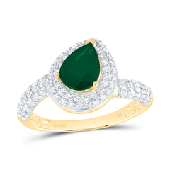 14k Gold 5/8 CTW-Natural Diamond 8X6MM-Ps-Emerald Natural Gemstone Pear Ring