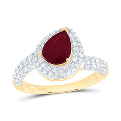 14k Gold 5/8 CTW-Natural Diamond 8X6MM-Ps-Ruby Natural Gemstone Pear Ring