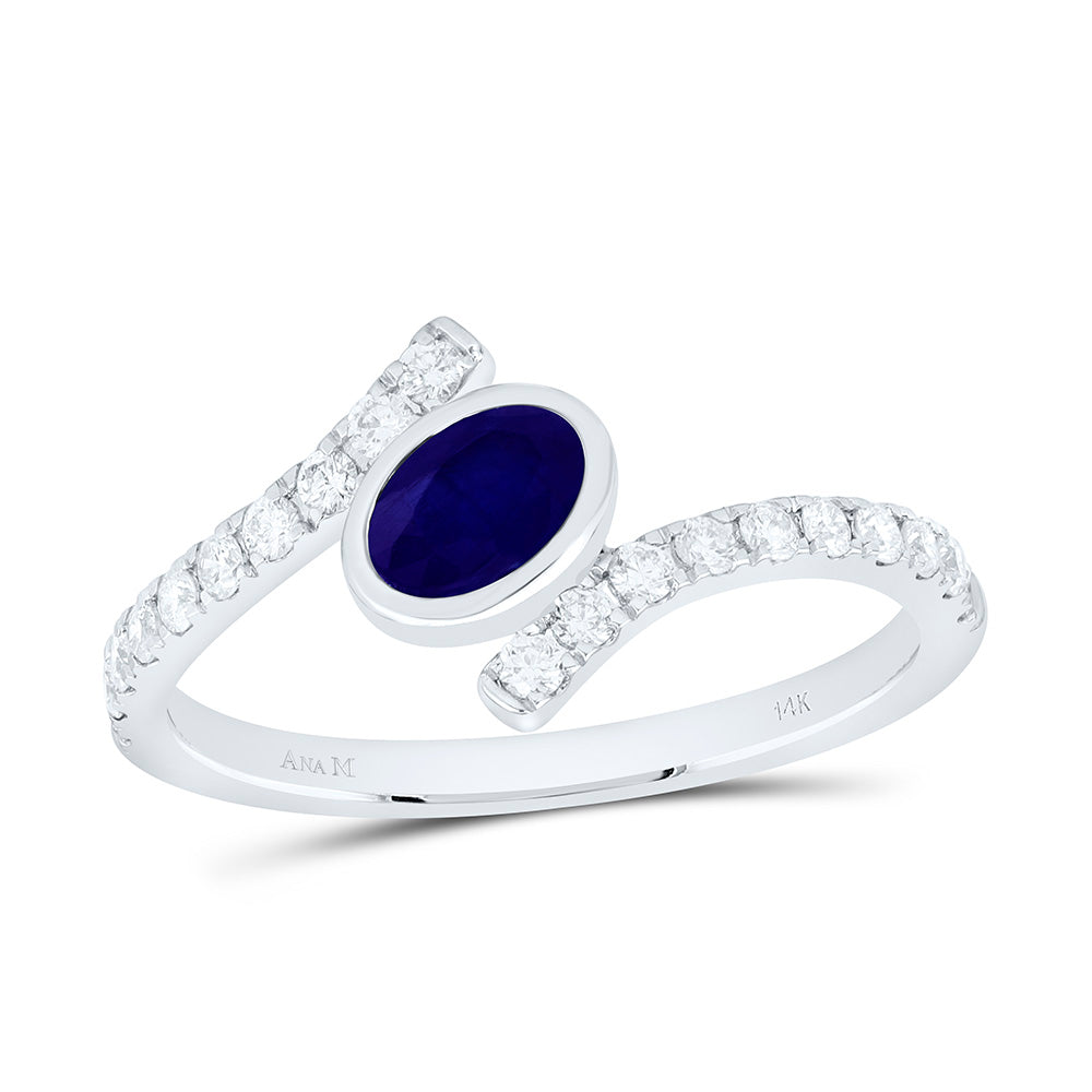 14k Gold 1/4 CTW-Natural Diamond 6X4MM-Ov-Blue Sapp Natural Gemstone Oval Ring