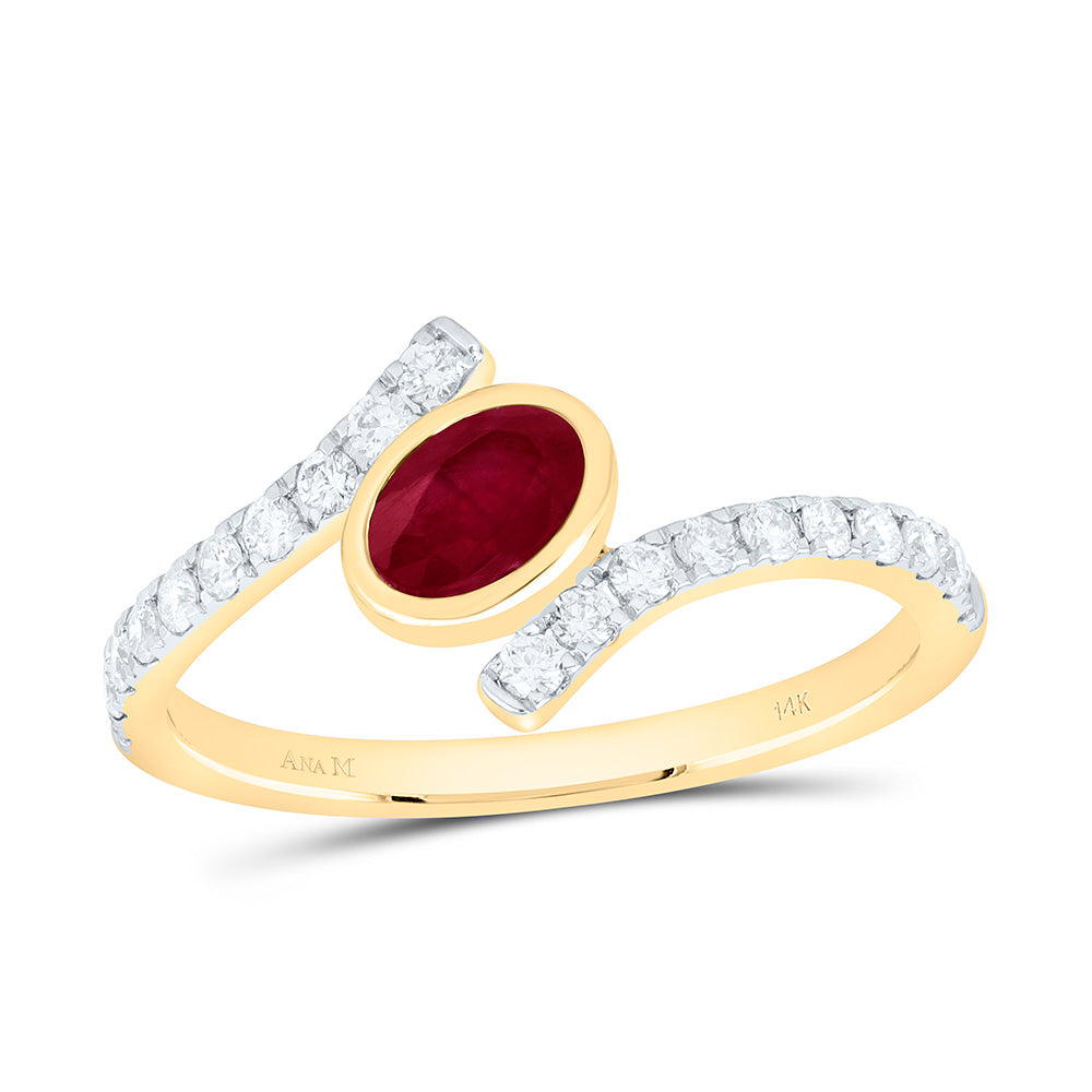 14k Gold 1/4 CTW-Natural Diamond 6X4MM-Ov-Ruby Natural Gemstone Oval Ring