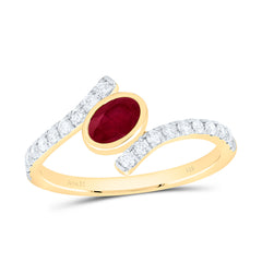 14k Gold 1/4 CTW-Natural Diamond 6X4MM-Ov-Ruby Natural Gemstone Oval Ring