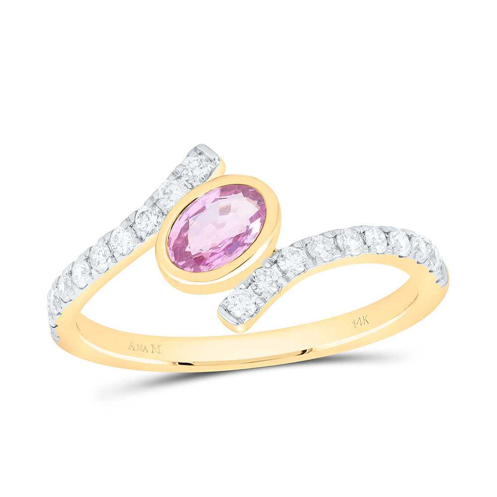 14k Gold 1/4 CTW-Natural Diamond 6X4MM-Ov-Pi Sapp Natural Gemstone Oval Ring