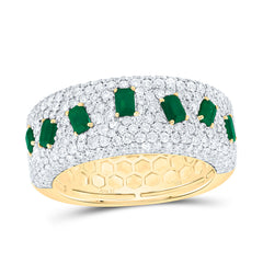 14k Gold 1 1/2 CTW-Natural Diamond 5/8 Ct-Em-Emerald Natural Gemstone Band