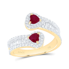 14k Gold 7/8 CTW-Natural Diamond 4MM-Ht-Ru Natural Gemstone Heart Cuff Ring