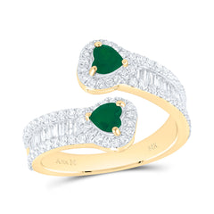 14k Gold 7/8 CTW-Natural Diamond 4MM-Ht-Em Natural Gemstone Heart Cuff Ring