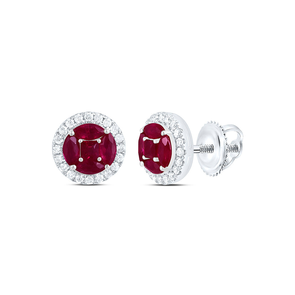 14k Gold 1/4 CTW-Natural Diamond 3/4 Ct-Mq-Ru, 1/5 Ct-Pr-Ru Natural Gemstone Earring