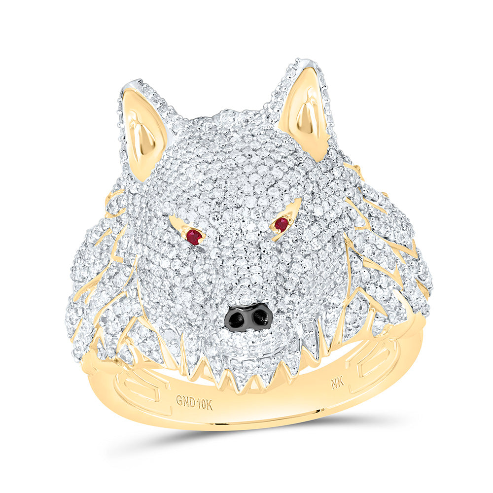10k Gold 2 CTW-Natural Diamond Wolf Mens Ring
