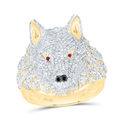 10k Gold 2 CTW-Natural Diamond Wolf Mens Ring