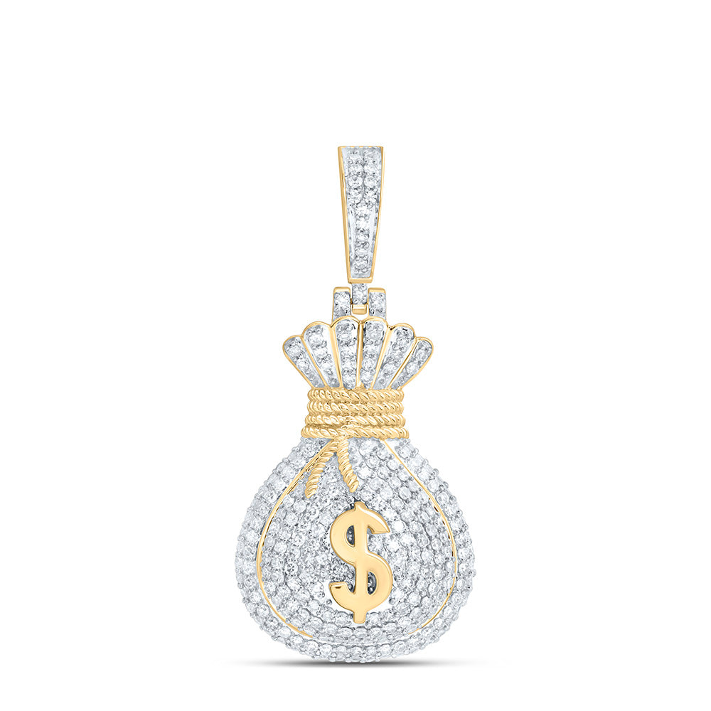 10k Gold 7/8 CTW-Natural Diamond Dollar Money Bag Mens Charm