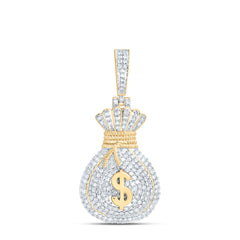 10k Gold 7/8 CTW-Natural Diamond Dollar Money Bag Mens Charm