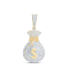 10k Gold 1 7/8 CTW-Natural Diamond Dollar Money Bag Mens Charm