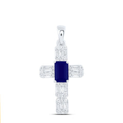 14k Gold 1/3 CTW-Natural Diamond 6X4MM-Em-Bs Natural Gemstone Cross Pendant